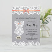 Grijze Lingerie Douche Bruids Coral Corset Uitnodi Kaart (Staand voorkant)