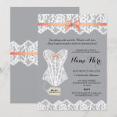 Grijze Lingerie Douche Bruids Coral Corset Uitnodi Kaart (Voorkant / Achterkant)