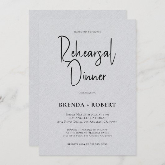 Grijze linnen Eenvoudig Witte Manuscript Rehearsal Kaart (Voorkant / Achterkant)