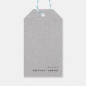 Grijze linnen eenvoudige script welkom huwelijksca cadeaulabel (Achterkant)