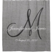 Grijze Linnen Look Monogram Namen Huwelijk Douchegordijn (Voorkant)