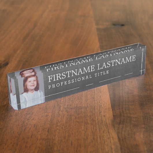 Grijze linnen - Naam, titel en foto Naambordje (Zijkant)