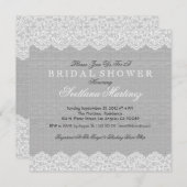 Grijze linnen textuur en witte  kant kaart (Voorkant / Achterkant)