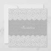 Grijze linnen textuur en witte  kant kaart (Achterkant)