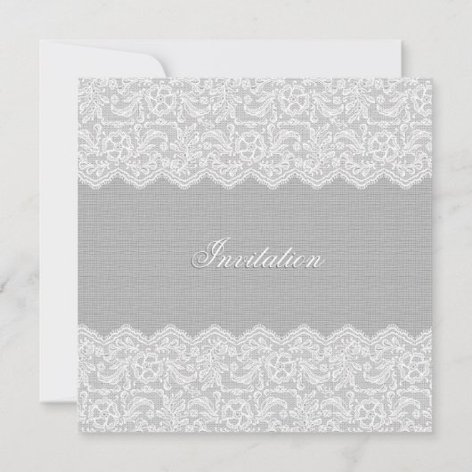 Grijze linnen textuur en witte  kant kaart (Achterkant)