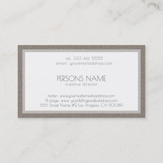 Grijze Linntextuur Witte achtergrond Visitekaartje (Achterkant)