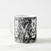 Grijze lionkoffie Mok - Lion Head Portret Tekening (Voorkant links)