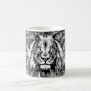Grijze lionkoffie Mok - Lion Head Portret Tekening
