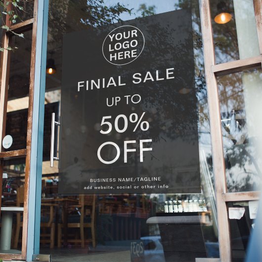 Grijze logo winkel met aanbieding voor definitieve raamsticker