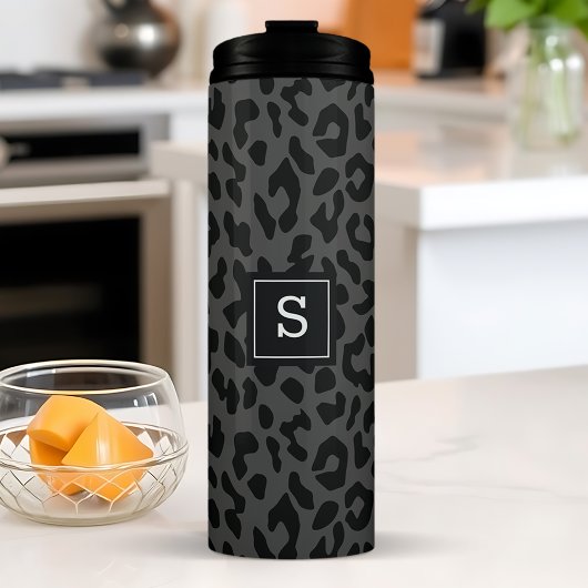 Grijze luipaard dierprintplaat monogrammen thermosbeker