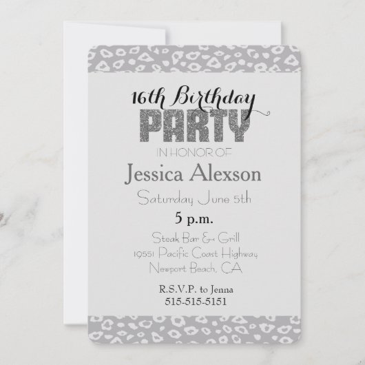 Grijze luipaard print 16e verjaardag kaart (Voorkant)