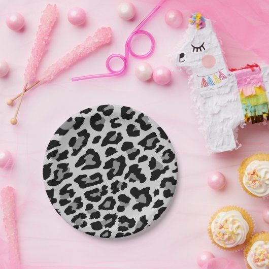 Grijze luipaard print papieren bordje (Feest)