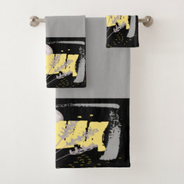 Grijze maan en abstracte waterverf bad handdoek