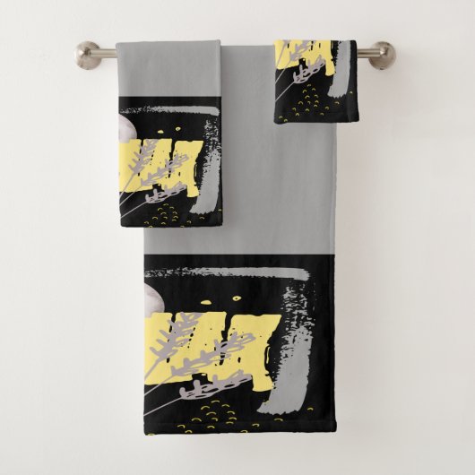 Grijze maan en abstracte waterverf bad handdoek (Insitu)