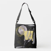 Grijze maan en abstracte waterverf crossbody tas (Achterkant)