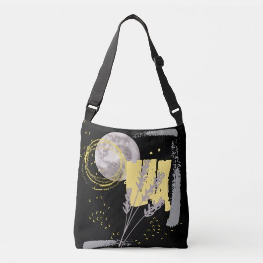 Grijze maan en abstracte waterverf crossbody tas (Voorkant)