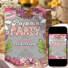Grijze madeliefjes pyjama feest verjaardagsuitnodi kaart