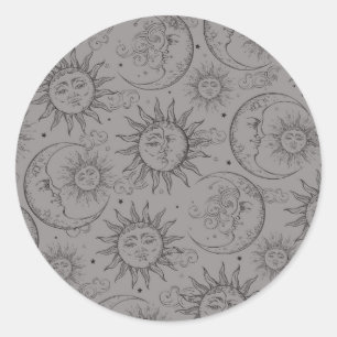 Grijze Magie Vintage Hemelse Zon Maan Sterren Fees Ronde Sticker