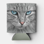 Grijze makreel tabby kat met blauwe ogen blikjeskoeler (Voorkant)