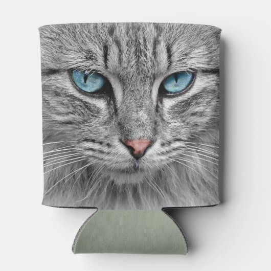 Grijze makreel tabby kat met blauwe ogen blikjeskoeler (Achterkant)