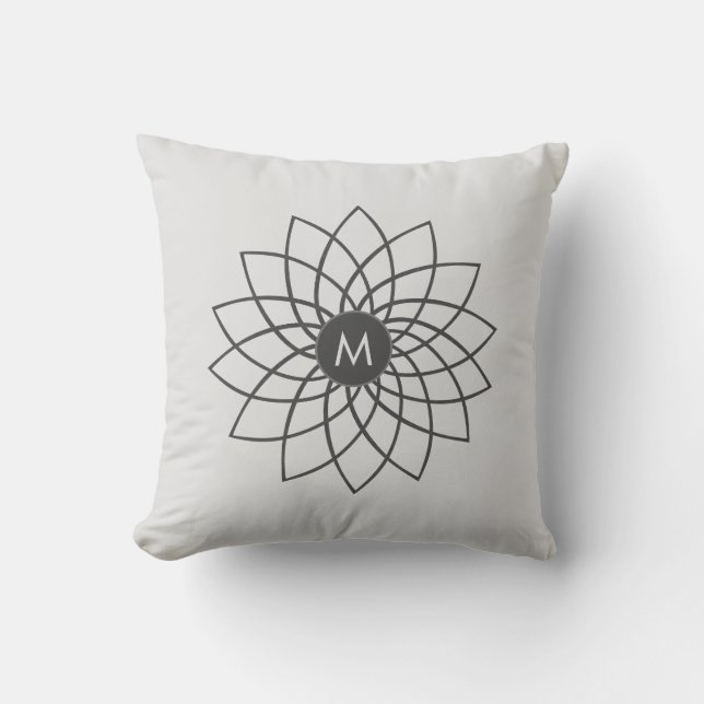 Grijze Mandala op Zilverstof Kleur Kussen (Voorkant)