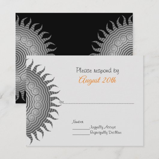 Grijze Mandala op Zwarte Huwelijksuitnodiging Kaart (Voorkant / Achterkant)