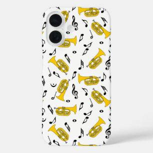 Grijze Marching Bariton Muzieknoten iPhone 16 Hoesje