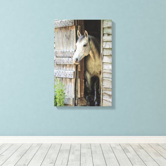 Grijze Mare Horse & Barn Rustic Canvas Afdrukken (Insitu (Houten vloer))