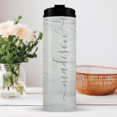 Grijze Marmer Chic Stijlvolle Handtekening Script Thermosbeker