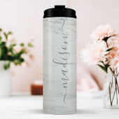 Grijze Marmer Chic Stijlvolle Handtekening Script Thermosbeker