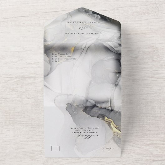 Grijze marmer en goud all in one uitnodiging (Buitenkant)