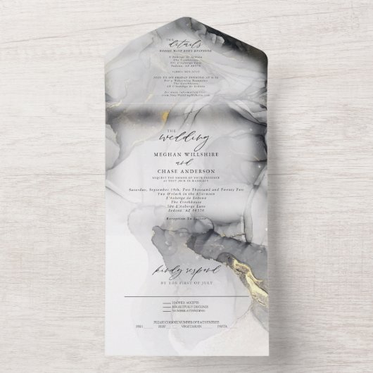 Grijze marmer en goud all in one uitnodiging (Binnen)