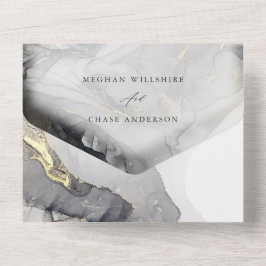Grijze marmer en goud all in one uitnodiging (Achterkant)