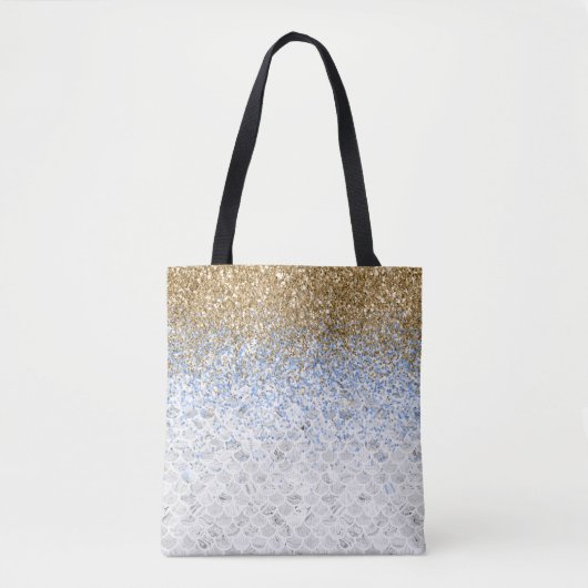 *~* Grijze marmer Gold Blue Glitter Tote Bag (Voorkant)