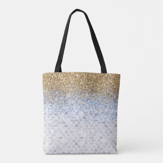 *~* Grijze marmer Gold Blue Glitter Tote Bag (Achterkant)