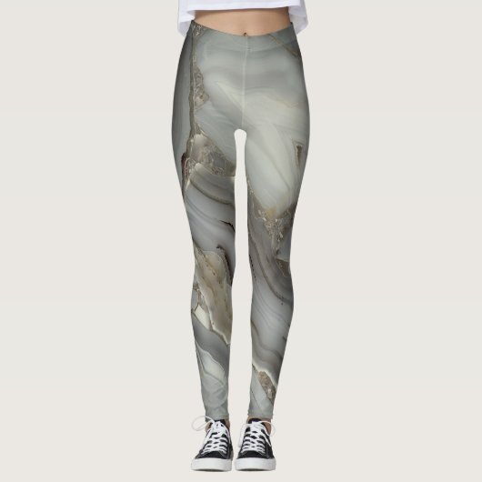 Grijze marmer met gouden vein Drawstring Bag Leggings (Voorkant)