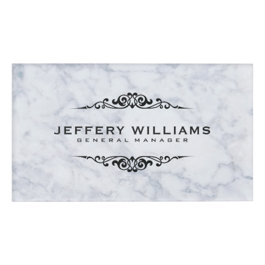 Grijze marmer Print Black Swirls Lijst Naambadge (Voorkant)