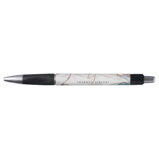 Grijze marmer Roos Glitter Monogram Initiaal Pen (Voorkant)