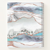 Grijze marmer Roos Gold Glitter Blauwgroen Script Notitieboek (Achterkant)