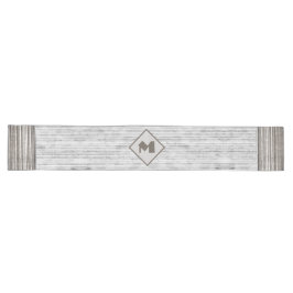 Grijze marmer- & Stripe-patroonmonogram Lange Tafelloper