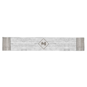 Grijze marmer- & Stripe-patroonmonogram Lange Tafelloper