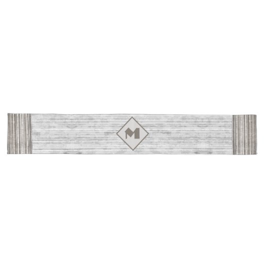 Grijze marmer- & Stripe-patroonmonogram Lange Tafelloper (Horizontaal)