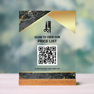 Grijze Marmeren Haar Make-up Salon QR Code Prijsli Acryl Bord