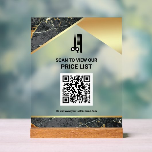Grijze Marmeren Haar Make-up Salon QR Code Prijsli Acryl Bord (Neutraal)