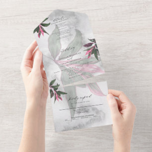 Grijze Marmeren Tropische Roze Philodendron All In One Uitnodiging