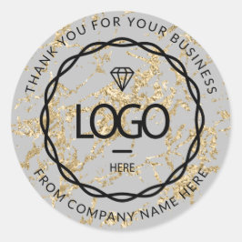 Grijze marmerlagen Gold Logo Naam Web Dank je Ronde Sticker