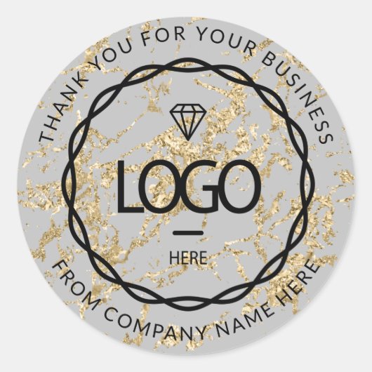 Grijze marmerlagen Gold Logo Naam Web Dank je Ronde Sticker (Voorkant)