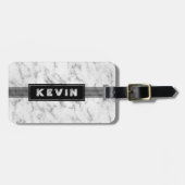 Grijze marmertextuur & zwarte strepen bagagelabel (Voorkant horizontaal)