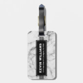 Grijze marmertextuur & zwarte strepen bagagelabel (Achterkant verticaal)