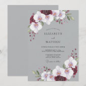 Grijze Maroon Orchideeën Bruiloft Kaart (Voorkant / Achterkant)